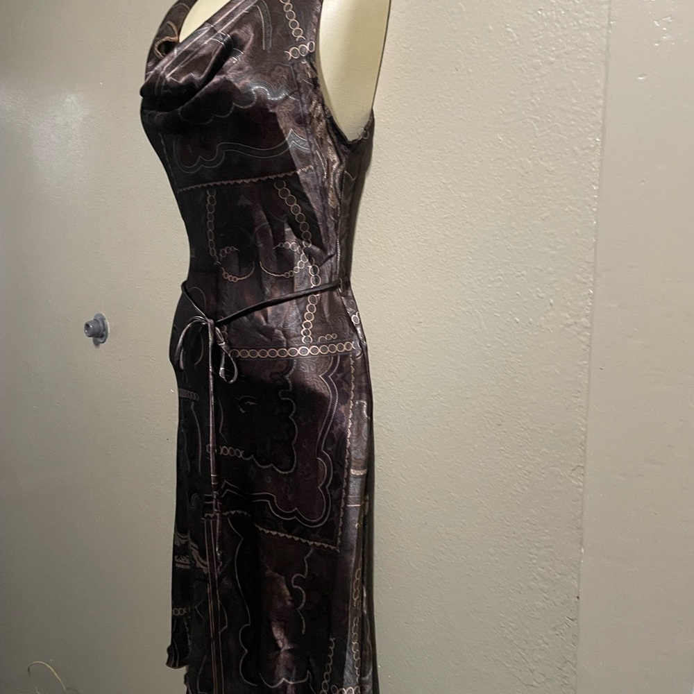 Elegant Silk Brown Patterned Dress Good Condition